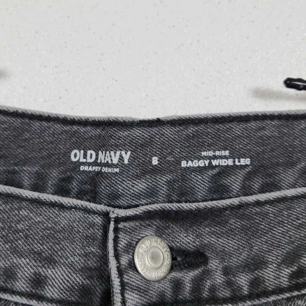 Old Navy Cargo Black Pants Jeans Bottoms Size 8 Baggy Wide Leg